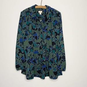 Logo Lori Goldstein Blouse Peplum Floral Tunic Drop Waist Ruffle Teal